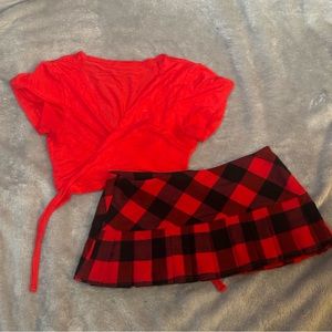 Twin Peaks Girl Sexy Schoolgirl Uniform w Red Top